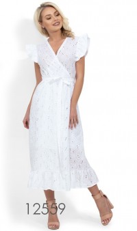 Летнее модное белое платье-халат их хлопка Д-1457
