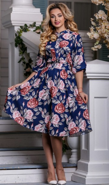 Летнее платье в цветочек из ткани софт Д-1439