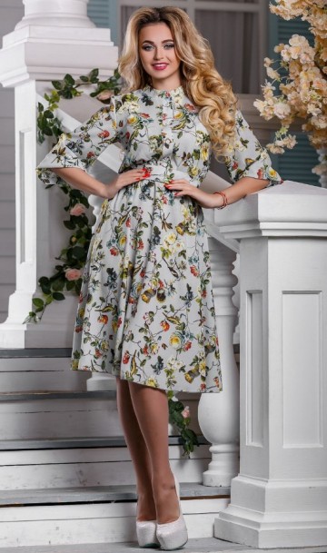 Летнее платье в цветочек из ткани софт Д-1440