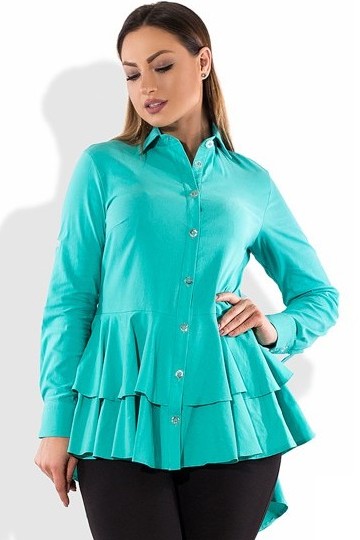 Рубашка бирюзовая бэби-долл со шлейфом размеры от XL 3142, фото