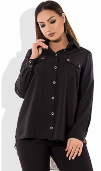 Рубашка черная в стиле фрак со вставками из шифона размеры от XL 3132, фото