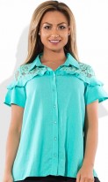 Рубашка ментоловая с кружевом и оборками размеры от XL 3116, фото