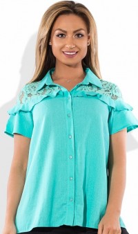 Рубашка ментоловая с кружевом и оборками размеры от XL 3116, фото