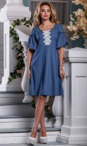 Свободное синее платье из стрейч коттона Д-1308