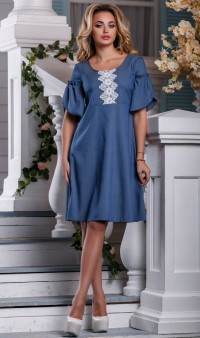 Свободное синее платье из стрейч коттона Д-1308