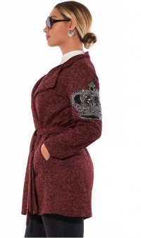 Бордовый кардиган пальто из ткани букле с аппликацией размеры от XL 5069, фото 2
