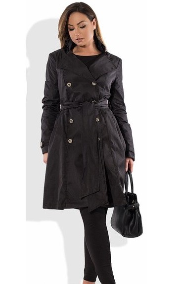 Черный кардиган пальто из коттона под пояс с подкладом размеры от XL 5044, фото