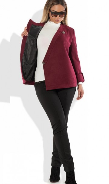 Кардиган пальто асимметричный укороченный бордовый размеры от XL 5056, фото