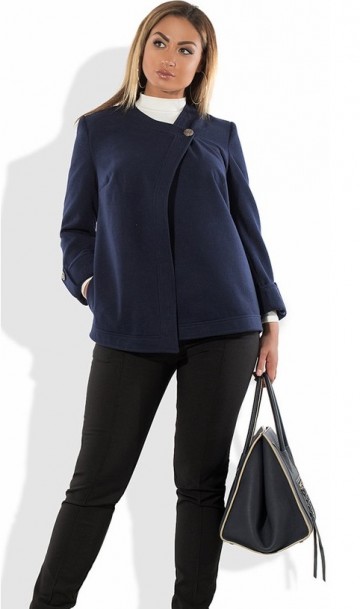 Кардиган пальто асимметричный укороченный темно синий размеры от XL 5055, фото