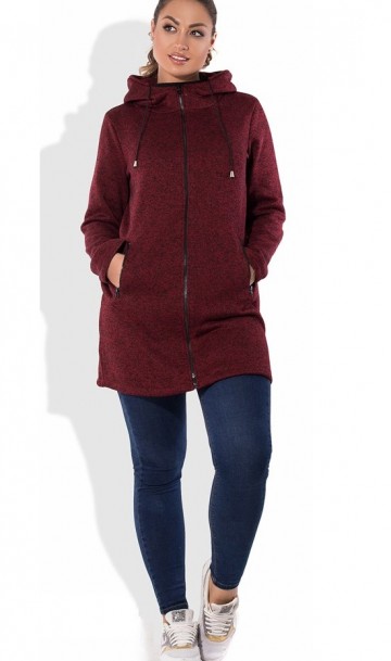 Кардиган пальто бордовый на молнии размеры от XL 5053, фото