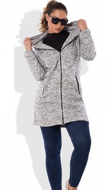 Кардиган пальто светло серый на молнии размеры от XL 5052, фото