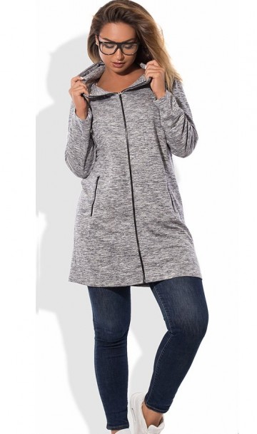 Кардиган пальто светло серый с капюшоном размеры от XL 5080, фото