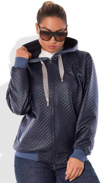 Куртка женская из экокожи темно синяя размеры от XL 5061, фото