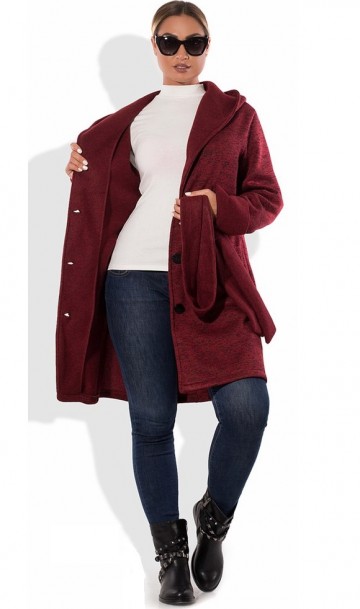 Стильный кардиган пальто бордовый размеры от XL 5017, фото