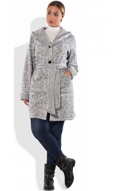Стильный кардиган пальто светло серого цвета размеры от XL 5016, фото