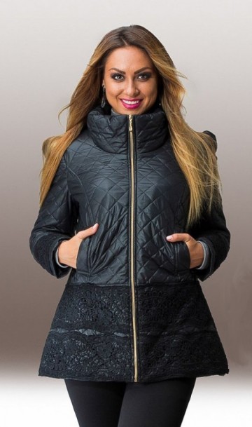 Женская куртка черная с воротником стойкой с отделкой на подоле размеры от XL 5087, фото