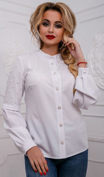 Белая блуза с отделкой жемчугом СК-603