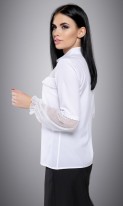 Белая блуза со вставками из сетки в горошек СК-566 фото 3