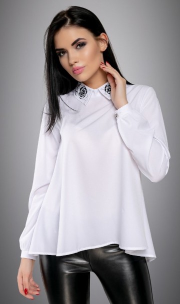 Белая строгая блузка с вышивкой СК-568