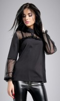 Черная блуза со вставками из сетки в горошек СК-565 фото 3