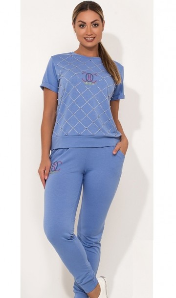 Костюм двойка футболка и брюки голубой размеры от XL 4287, фото
