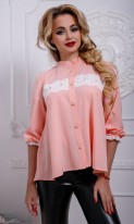 Персиковая блузка с белым кружевом СК-578 фото 3