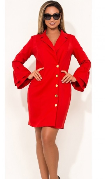 Платье мини красное с манжетами на рукавах размеры от XL ПБ-475, фото