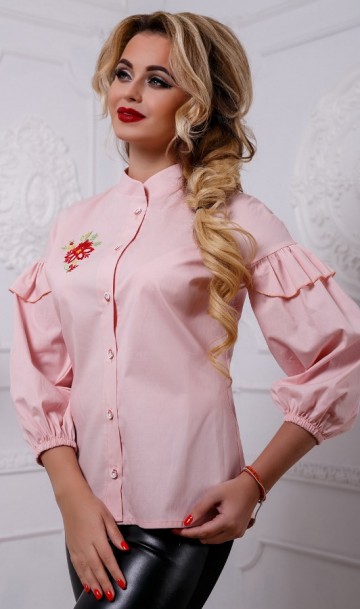 Розовая рубашка с пышными рукавами СК-595