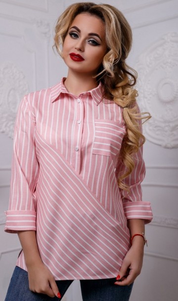 Розовая рубашка в полосочку СК-613