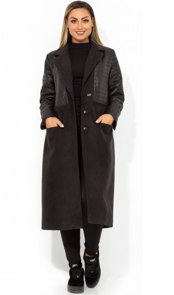 Черное пальто из кашемира на пуговицах с подкладкой размеры от XL 5095, фото