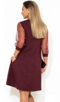 Коктейльное платье мини бордовое с декором жемчуг размеры от XL ПБ-659, фото 2