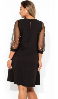 Коктейльное платье мини черное с декором жемчуг размеры от XL ПБ-661, фото 2