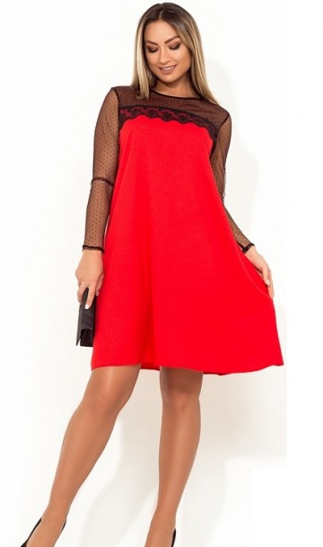Коктейльное платье мини красное с черным размеры от XL ПБ-655, фото