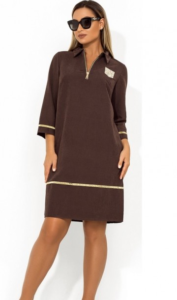 Стильное платье мини коричневое размеры от XL ПБ-642, фото