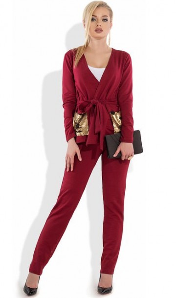 Стильный женский бордовый костюм КТ-263