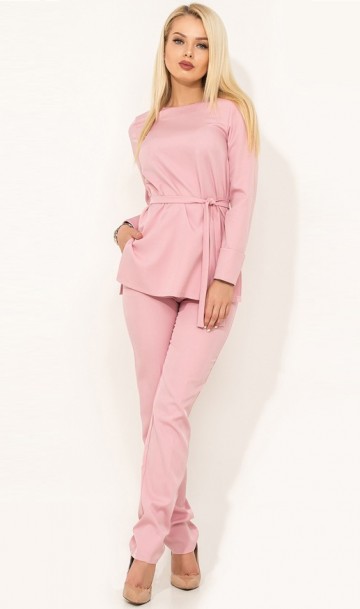 Женский брючный розовый костюм КТ-284