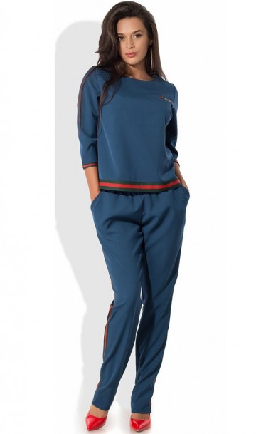 Женский синий костюм кофта и брюки КТ-268