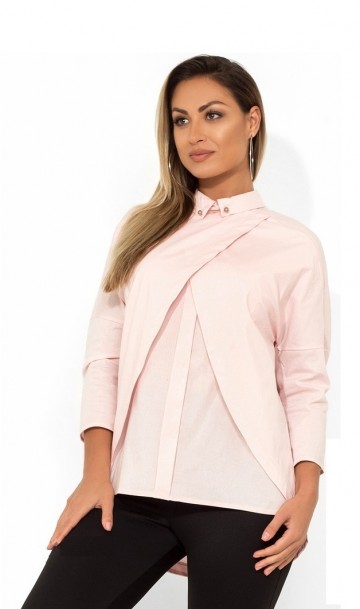 Блуза асимметричная розовая со шлейфом размеры от XL 3162, фото