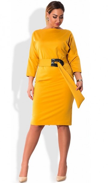 Красивое платье миди горчичного цвета размеры от XL ПБ-726, фото
