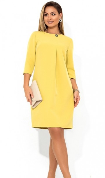 Красивое желтое платье миди с брошкой размеры от XL ПБ-746, фото