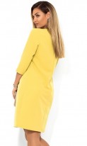 Красивое желтое платье миди с брошкой размеры от XL ПБ-746, фото 2