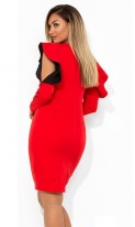 Красное платье с рукавами-воланами на оголенных плечах размеры от XL ПБ-749, фото 2