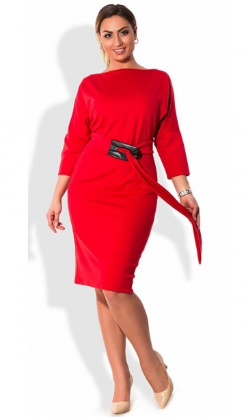 Модное платье миди красного цвета размеры от XL ПБ-728, фото