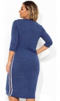Стильное платье миди синее с лампасами размеры от XL ПБ-711, фото 2