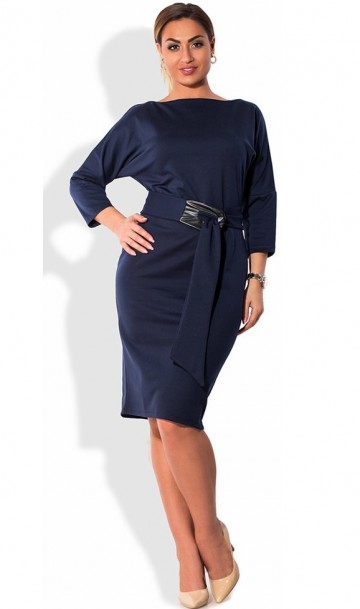 Стильное платье миди темно-синее размеры от XL ПБ-727, фото