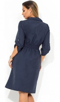 Темно синее платье рубашка миди с пояском размеры от XL ПБ-145, фото 2