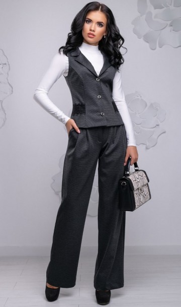 Женский деловой брючный костюм с жилеткой КТ-330