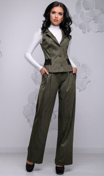 Женский деловой брючный костюм с жилеткой КТ-331