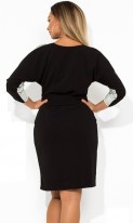 Женское платье миди двухцветное с поясом размеры от XL ПБ-696, фото 2