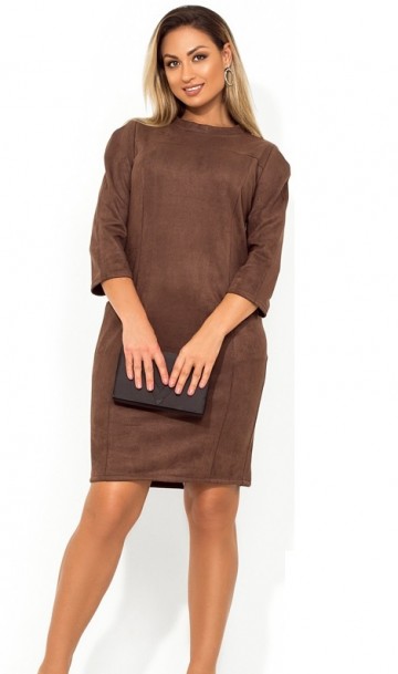 Женское платье мини из замши коричневое размеры от XL ПБ-758, фото